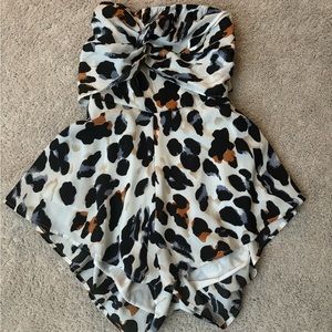 Leopard print shorts romper